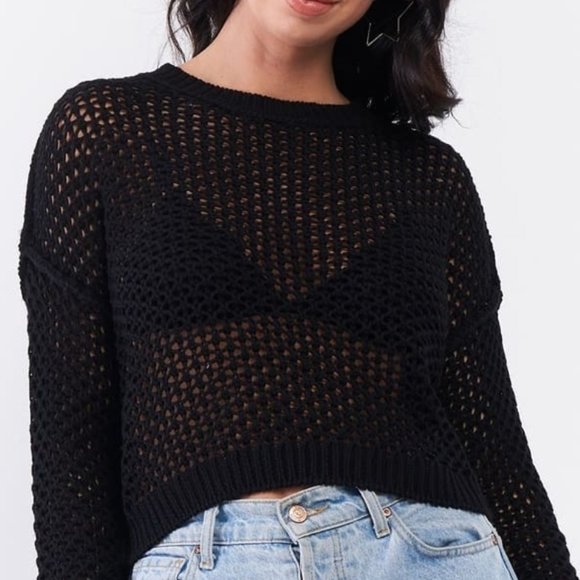 Tops - BLACK SEE THROUGH  CROCHET TOP